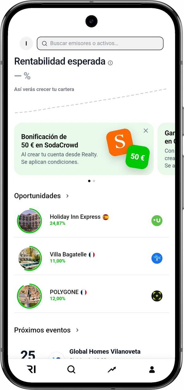 Pantalla de inicio de la app Realty Investor (beta)